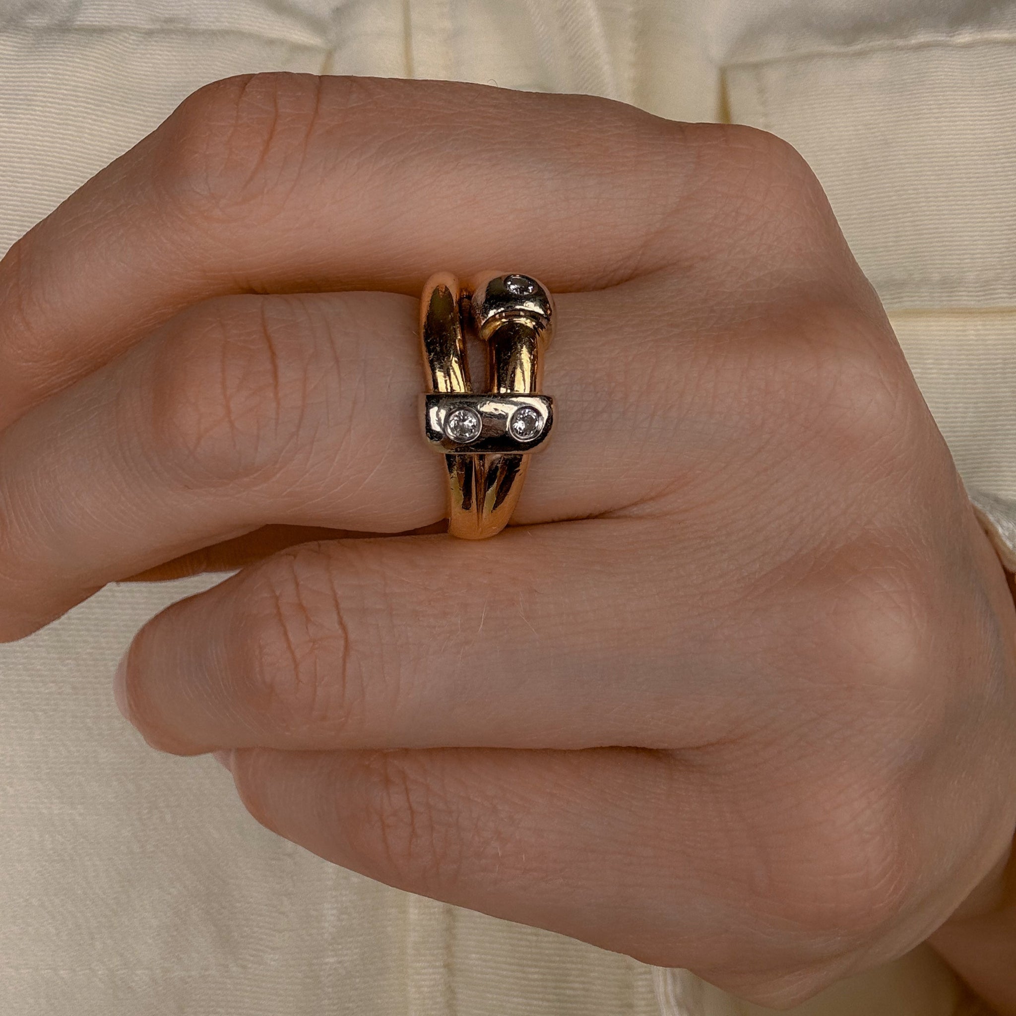 Chunky Diamond Bypass Gold Ring