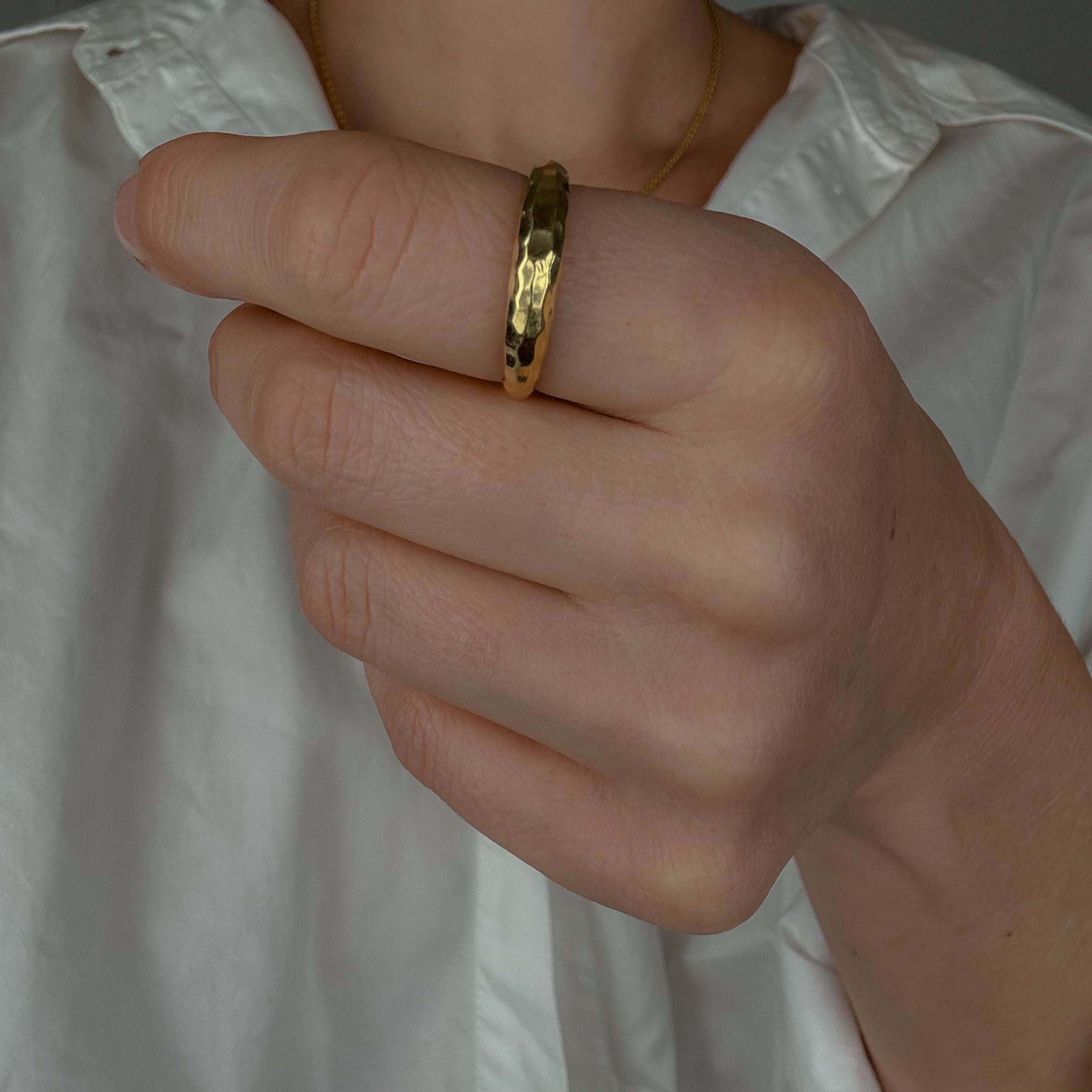 Hammered Domed Yellow Gold Band