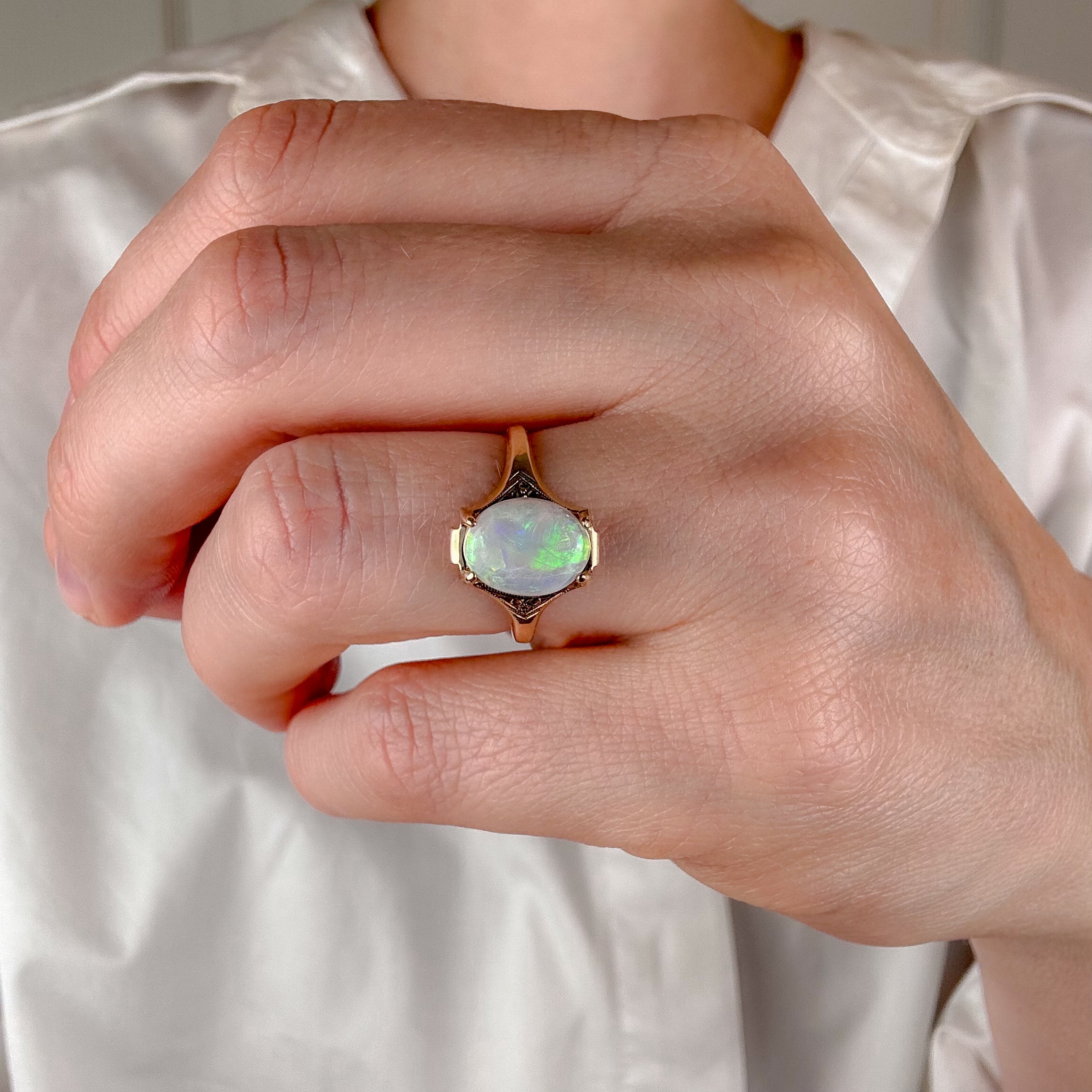 Opal Ring with Orange Blossom Detail