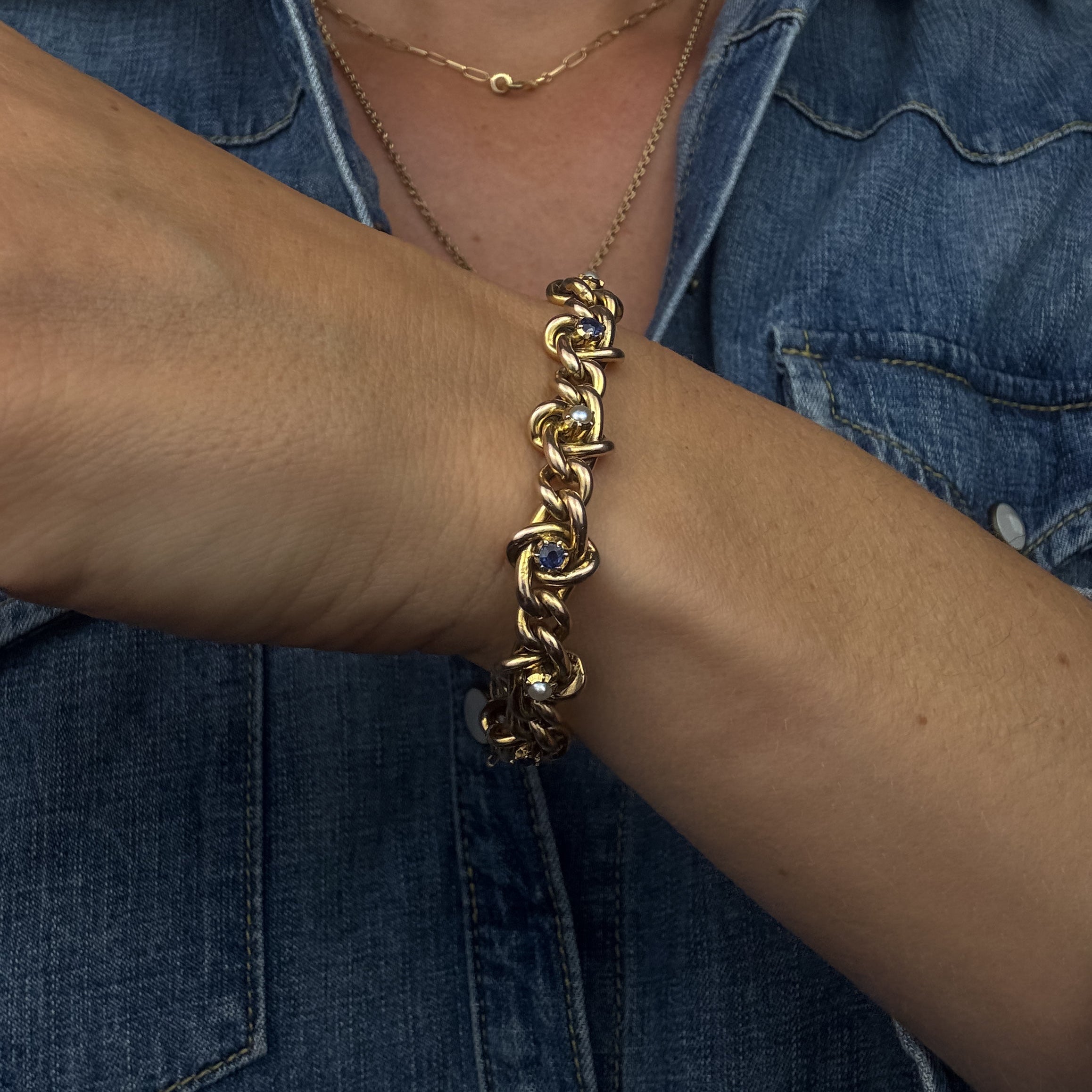 Antique Pearl and Sapphire Curb Bracelet