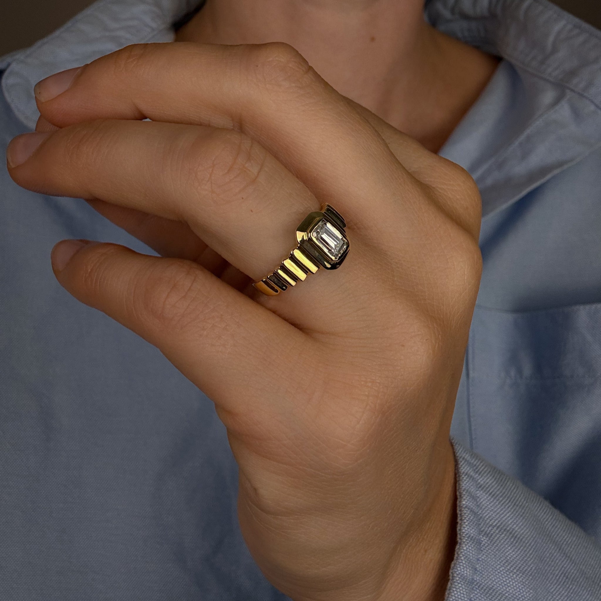 Brushed Staircase Bezel Ring