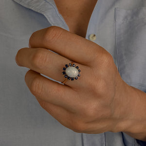 Opal and Sapphire Halo Ring