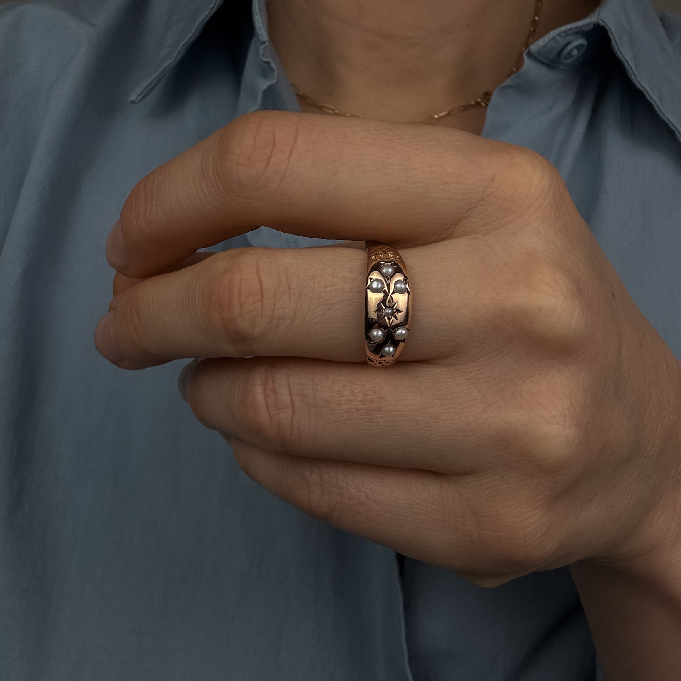 Antique Floral Seed Pearl Ring