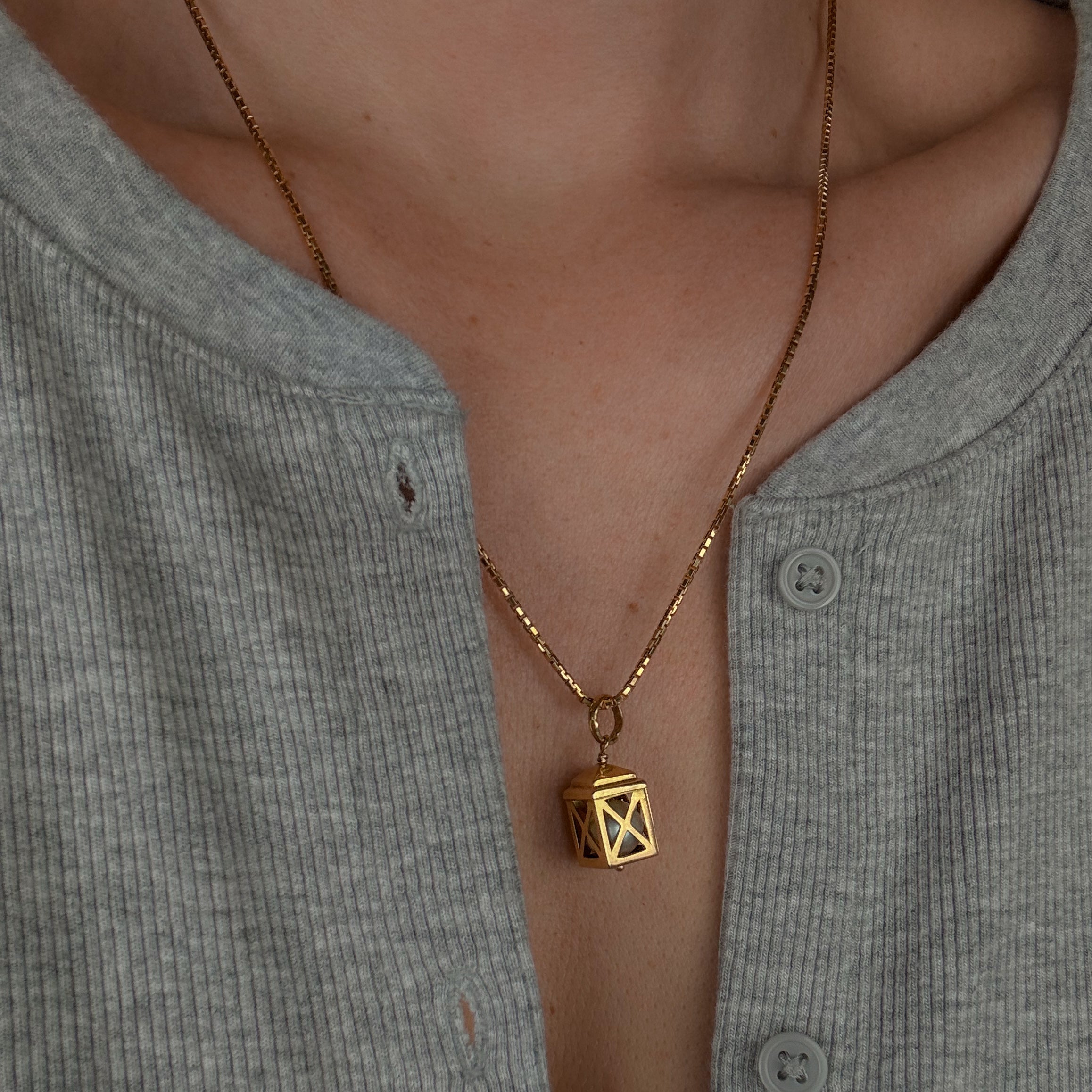 Gold Lantern Charm with Pearl