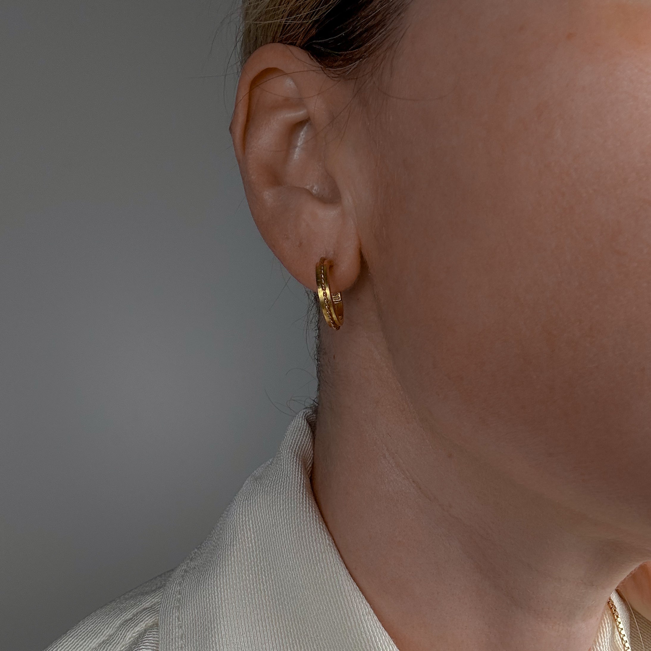 21.1 mm Gold Rope Detailing Drop Hoop Earrings