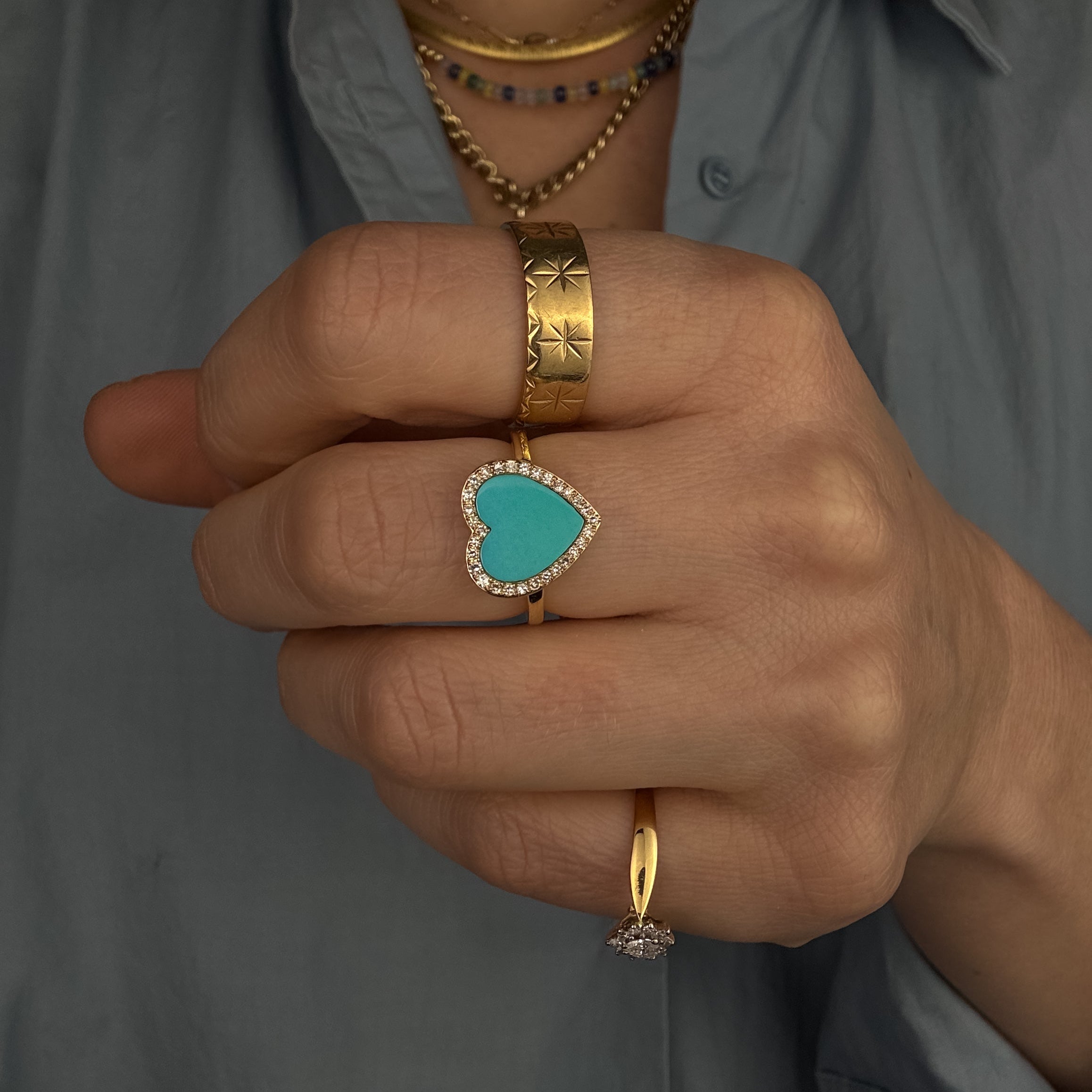 Turquoise Heart and Diamond Ring