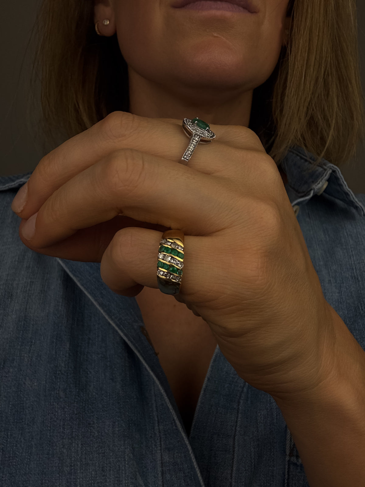 Emerald and Diamond Linear Band