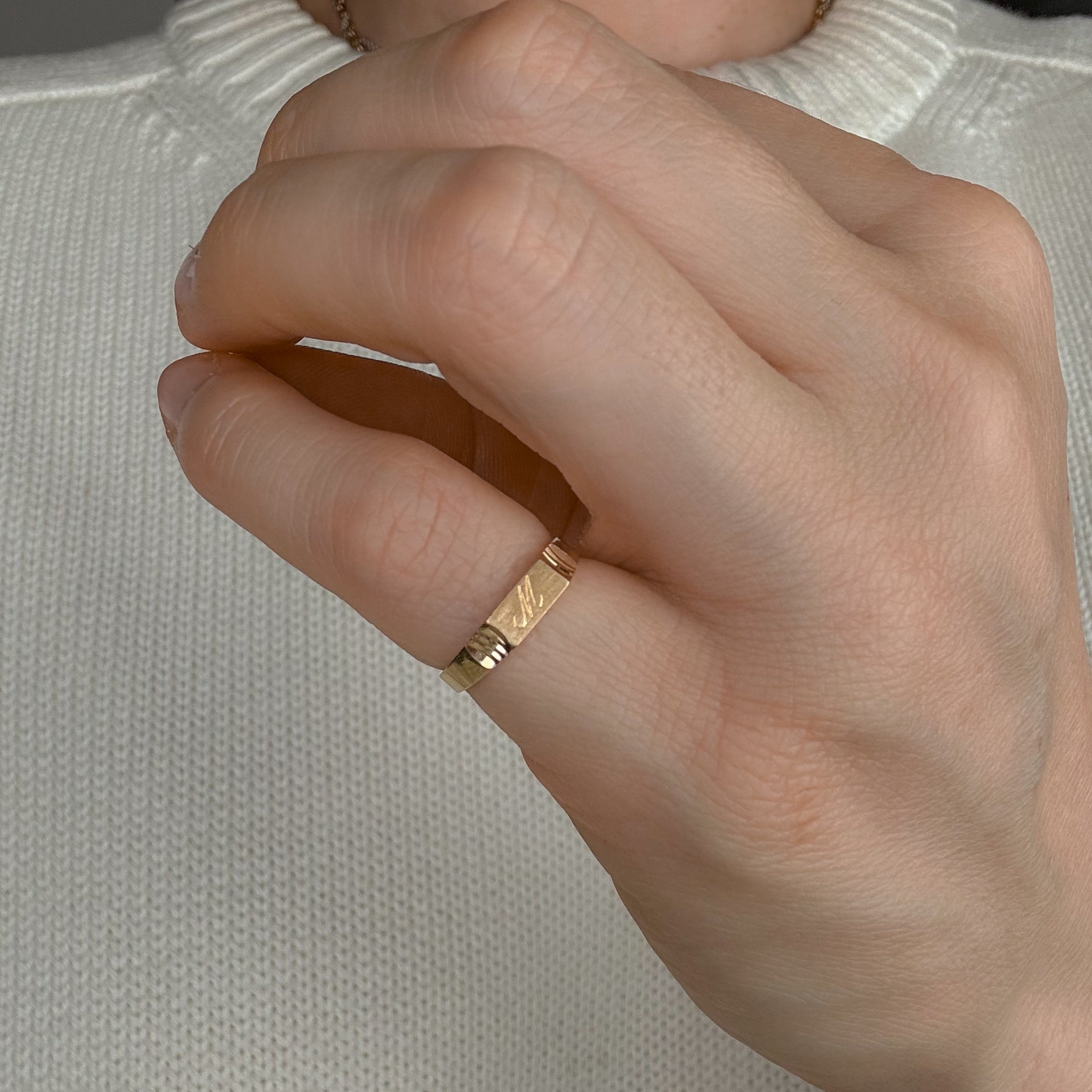 Dainty 'M' Bar Signet Ring