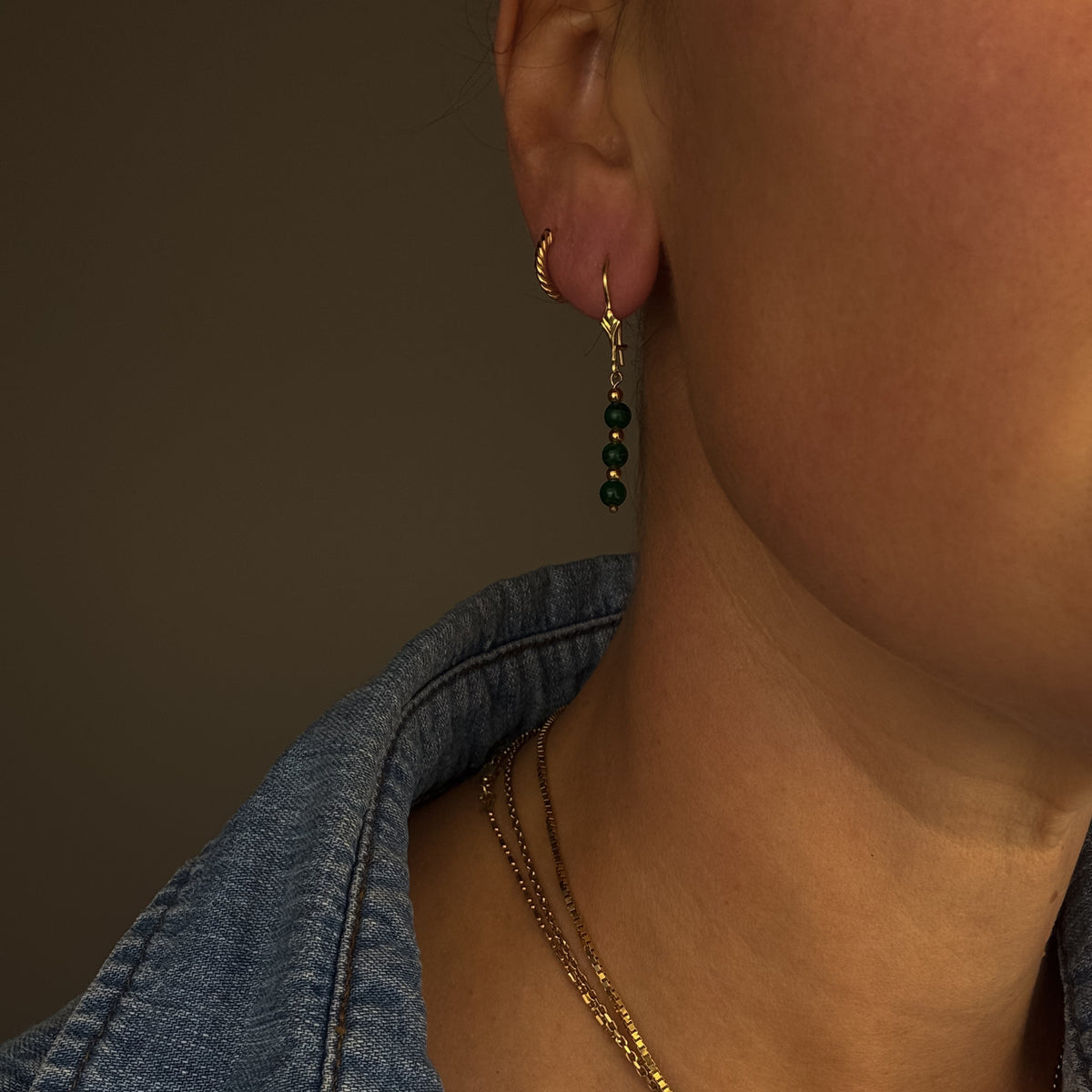 Malachite Bead Drop Earrings