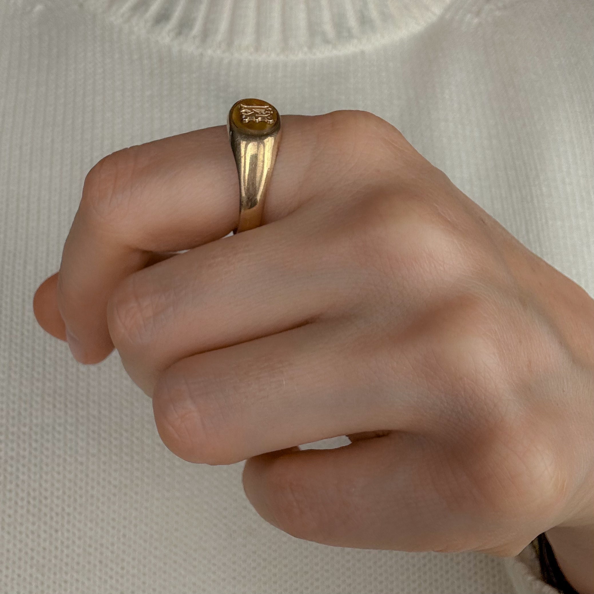'M' Tiger's Eye Signet