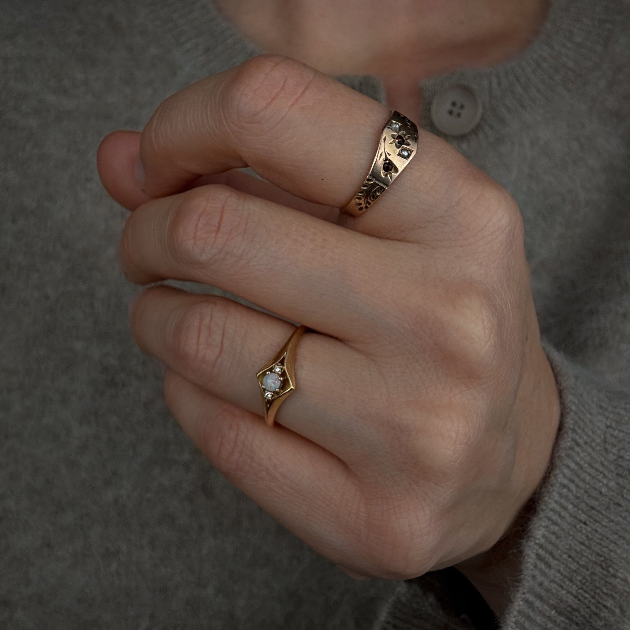 Garnet and Seed Pearl Ring