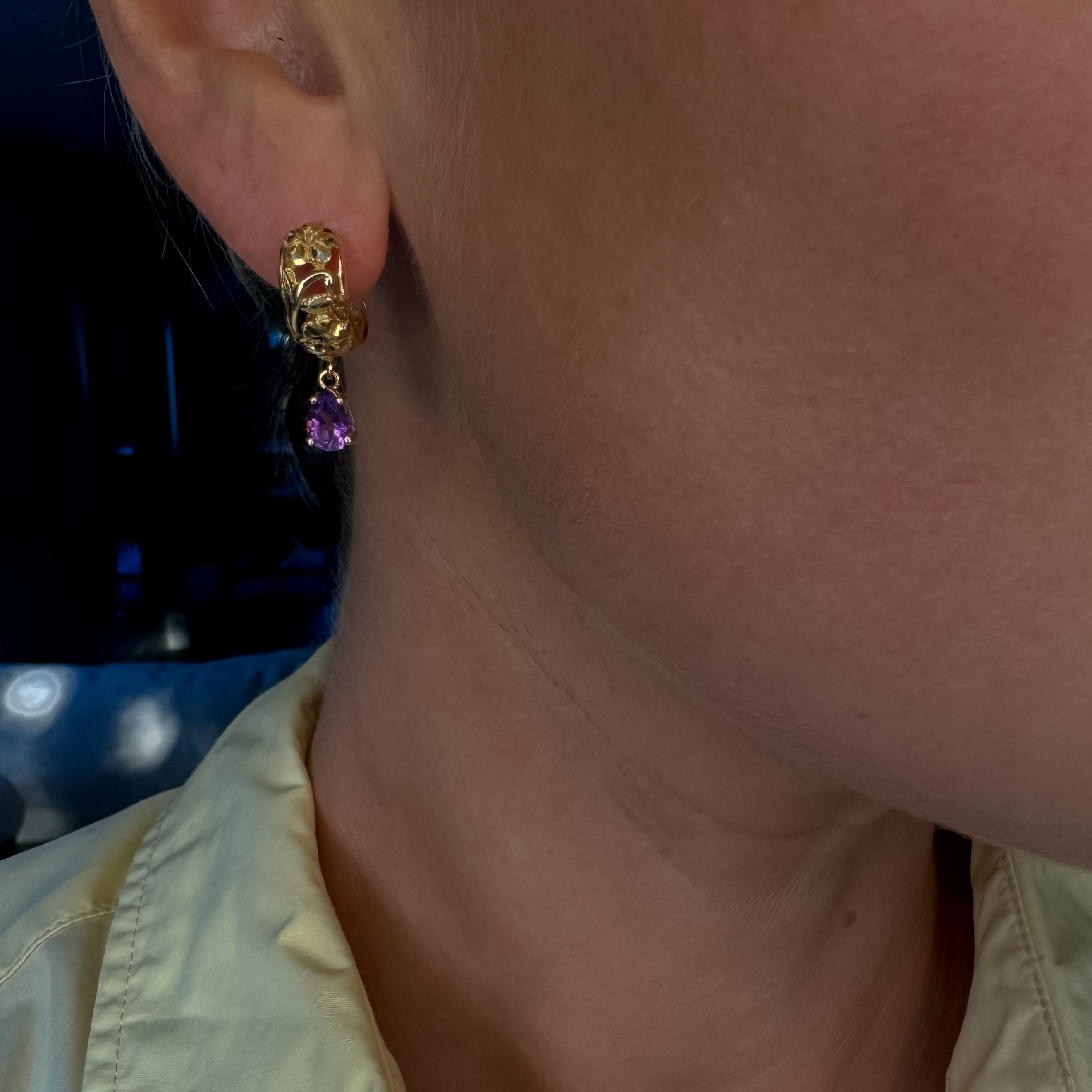 Floral Amethyst Half-Hoops