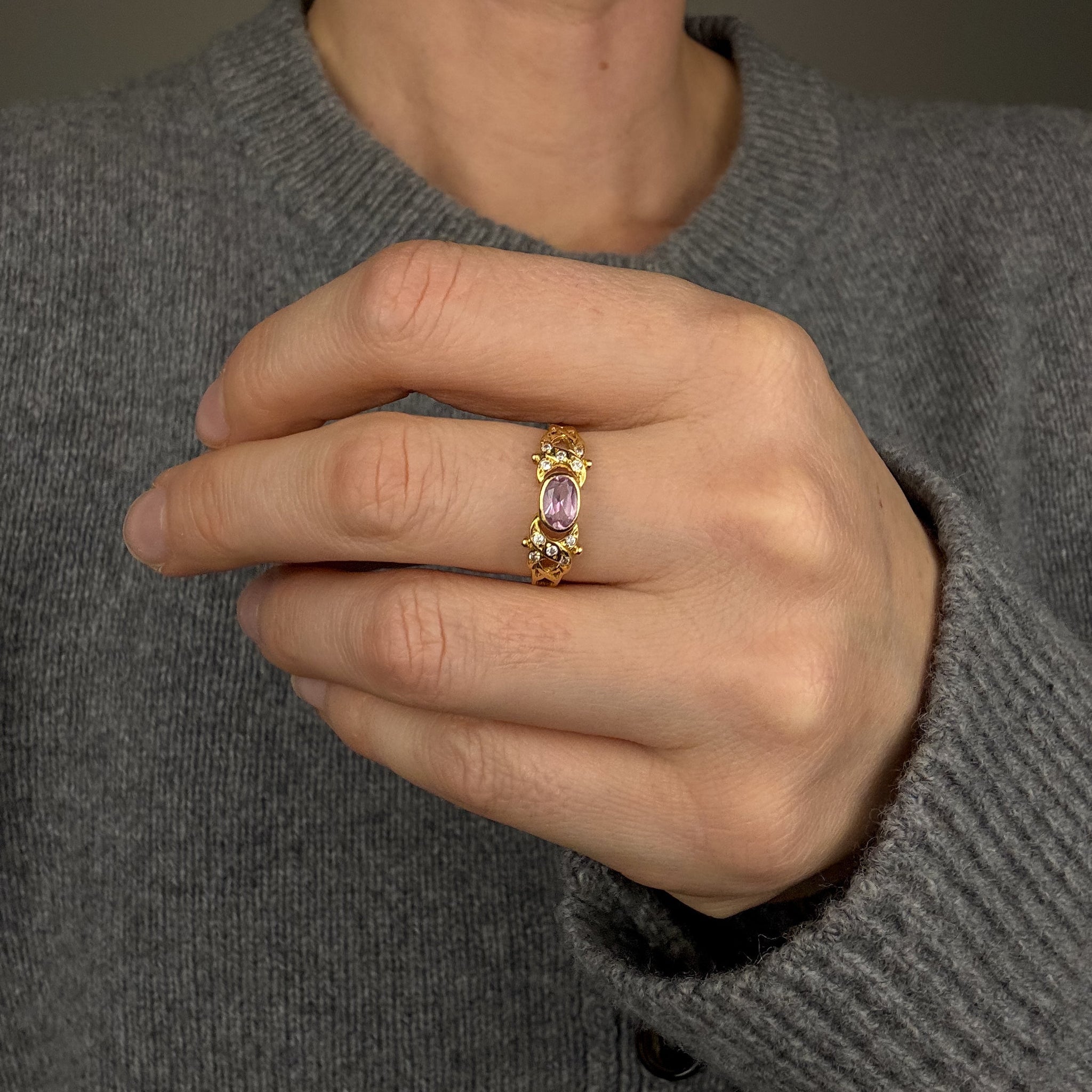 Kunzite and Diamond Ring
