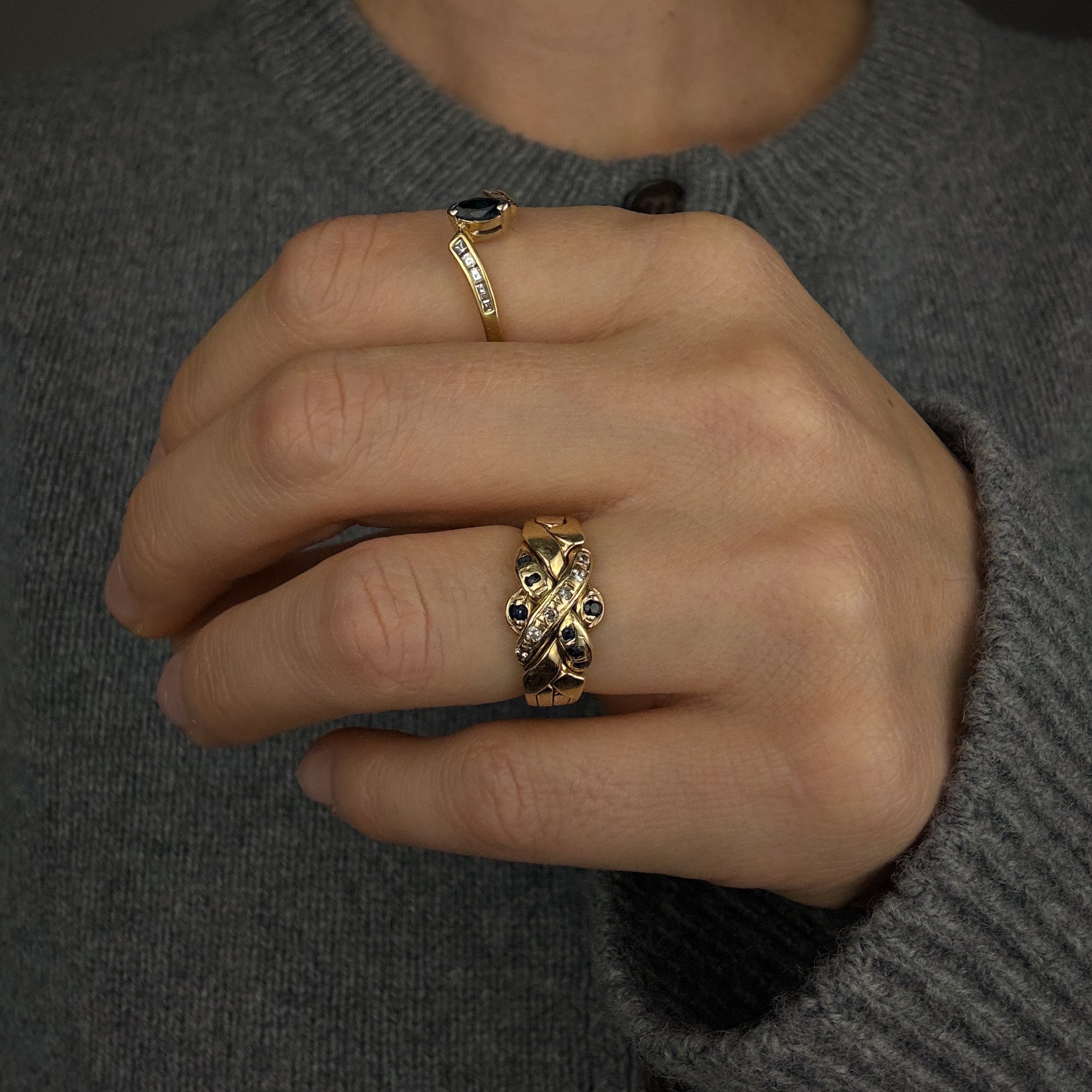 Sapphire and Diamond Puzzle Ring