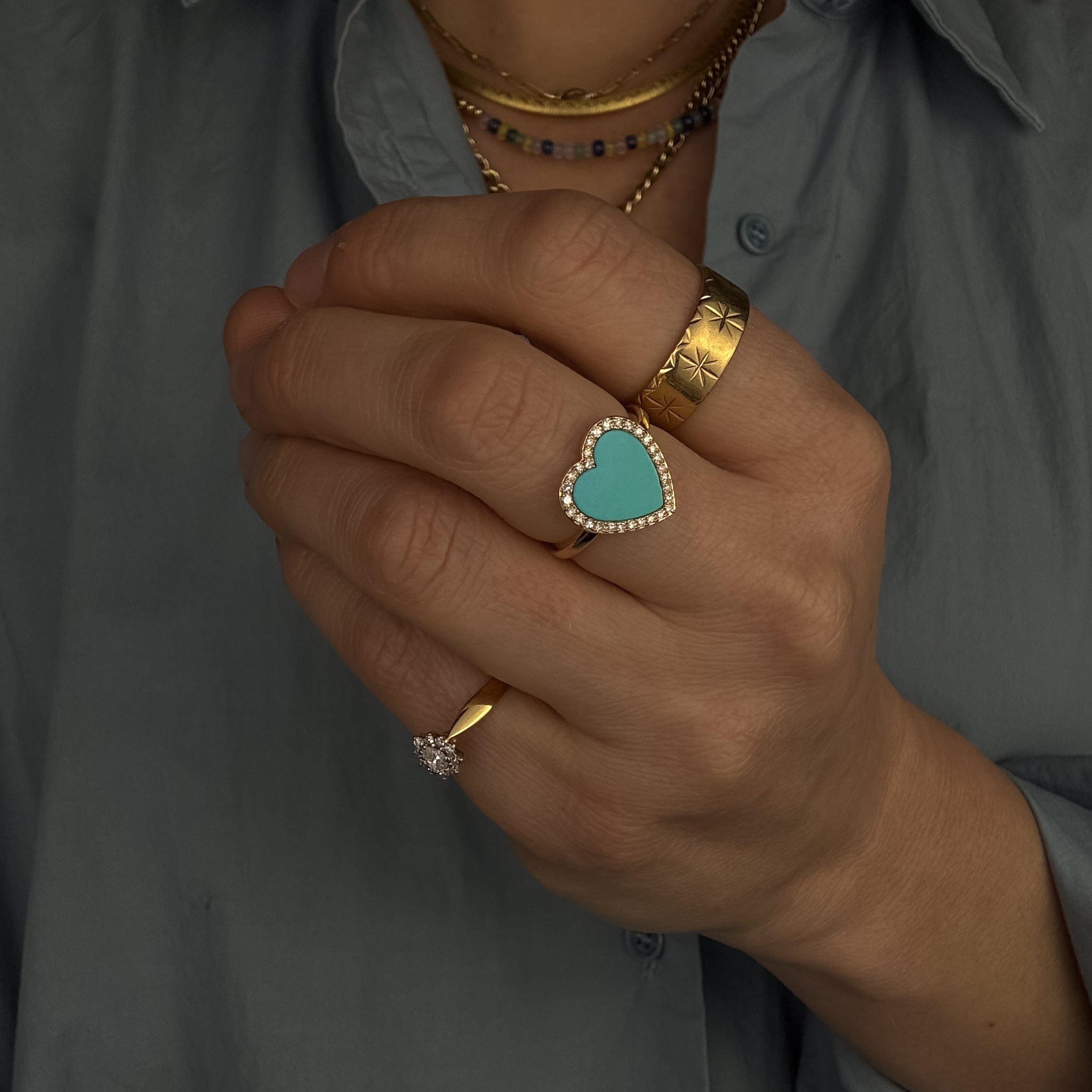 Turquoise Heart and Diamond Ring