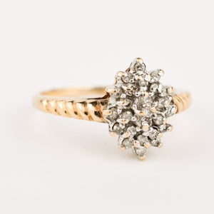 vintage gold rope diamond cluster ring