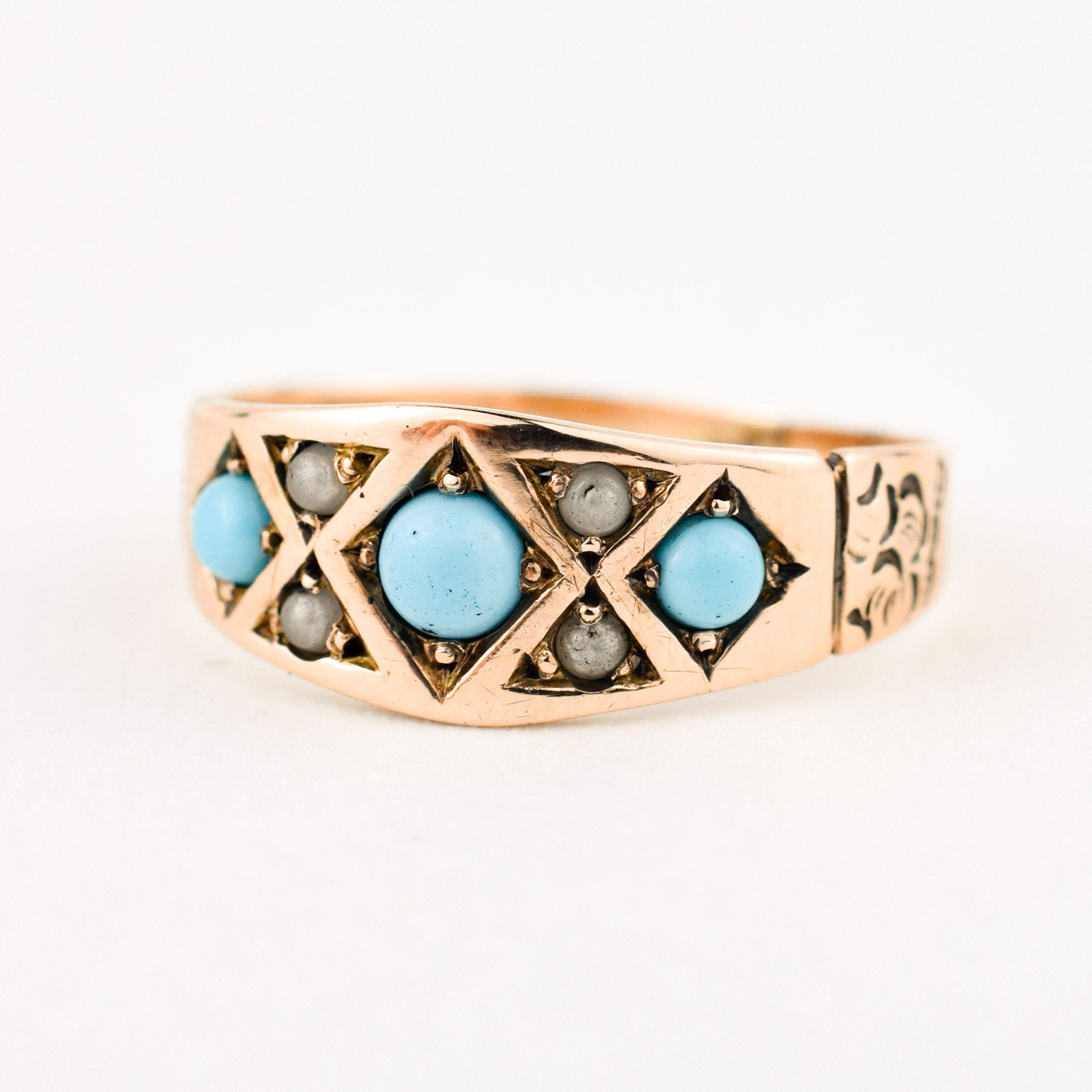 antique turquoise and seed pearl ring 