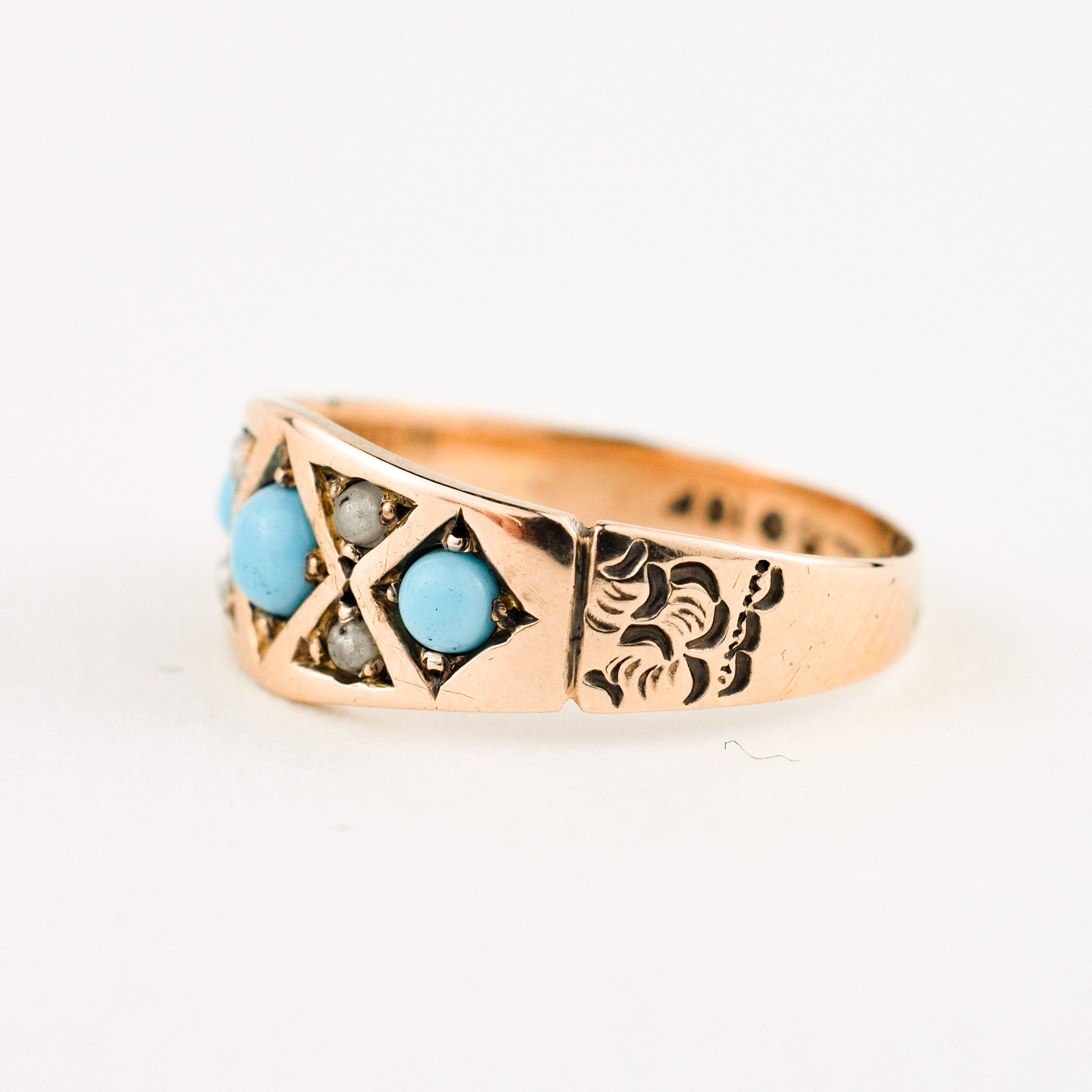 antique turquoise and seed pearl ring 