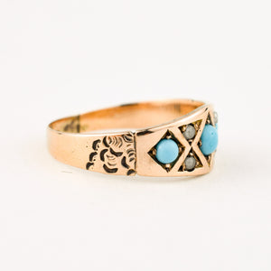 antique turquoise and seed pearl ring 