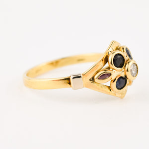 sapphire and diamond flower band with rubies