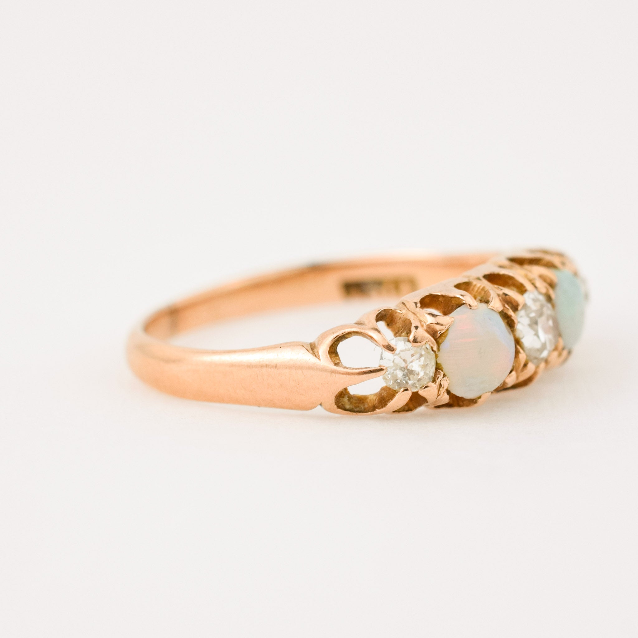 antique opal and old mine cut diamond ring 