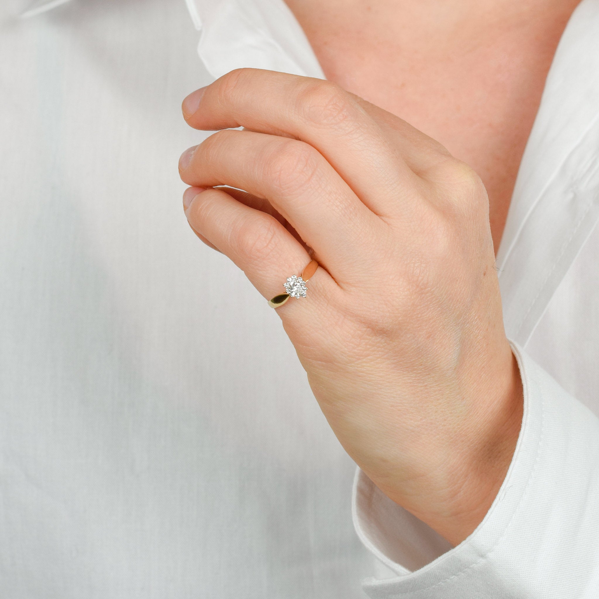 vintage Pear cut diamond halo engagement ring 