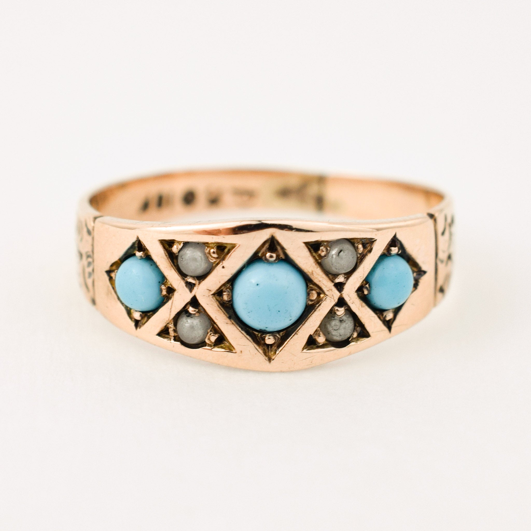 antique turquoise and seed pearl ring 