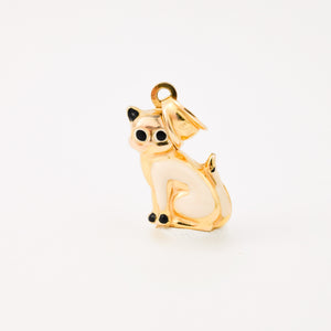 vintage gold cat enamel charm pendant 