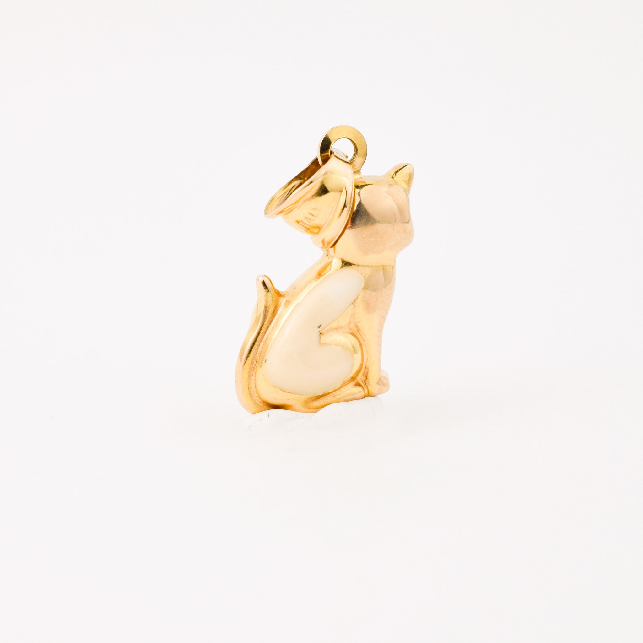 vintage gold cat enamel charm pendant 