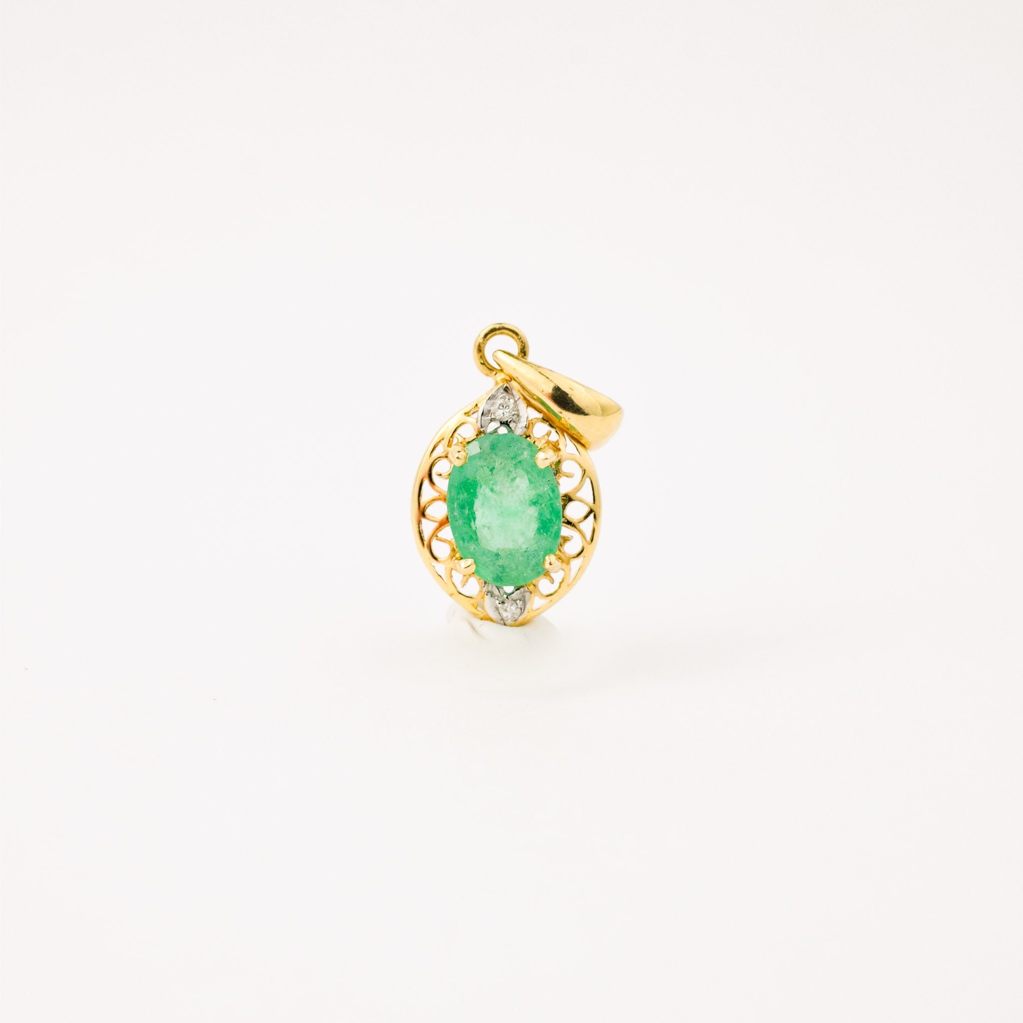 vintage Emerald and Diamond Filigree Charm 