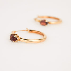 vintage gold garnet hoop earrings 