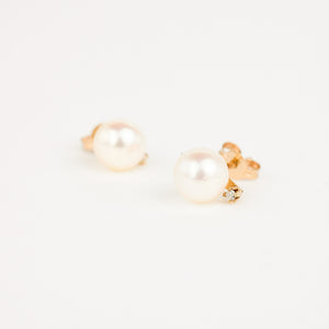 vintage gold pearl and diamond stud earrings 
