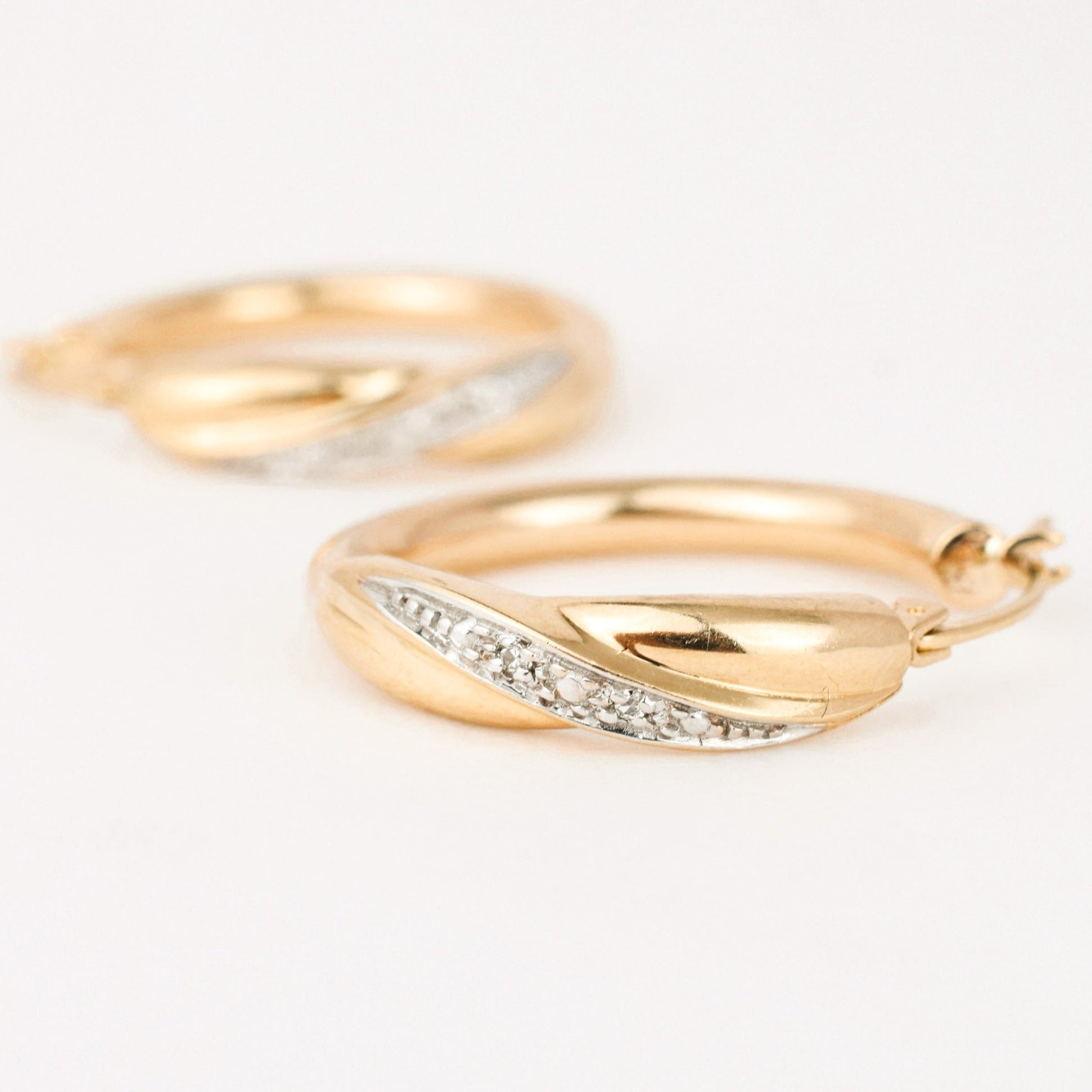 vintage gold Diamond Hoop Earrings