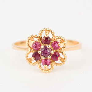 vintage gold ruby flower ring 