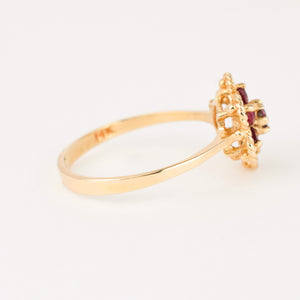 vintage gold ruby flower ring 