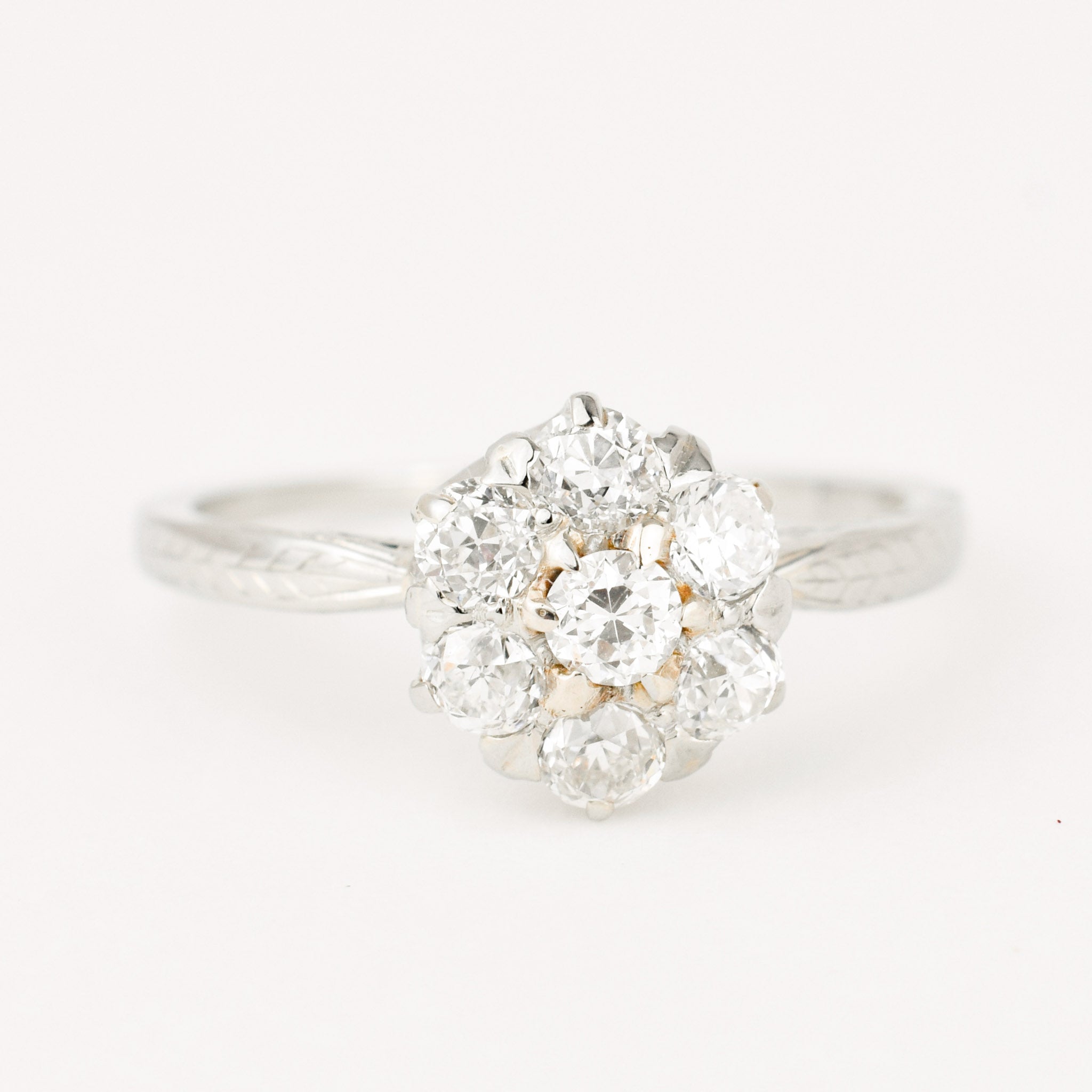 antique old mine cut diamond cluster engagement ring