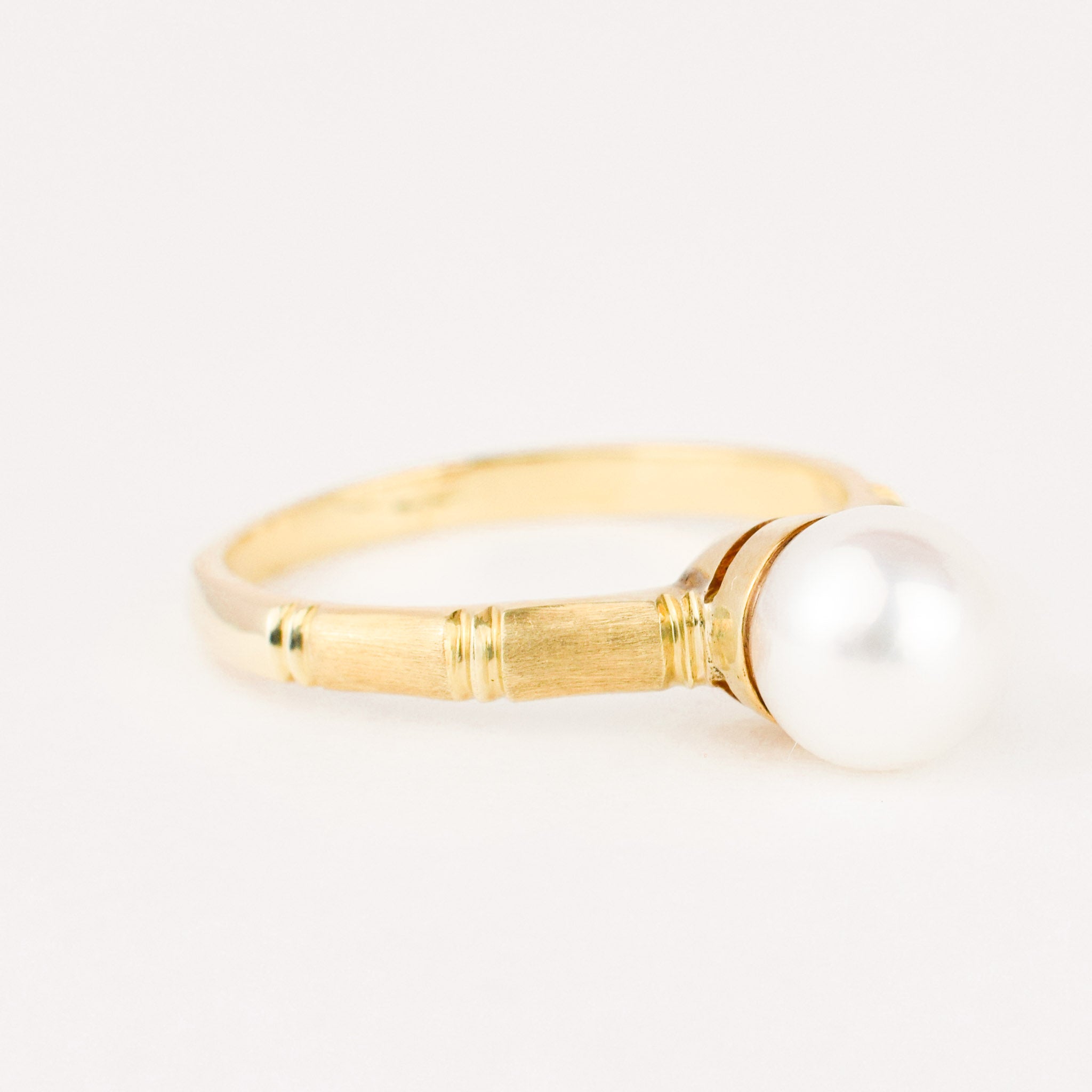 vintage gold pearl bamboo ring 