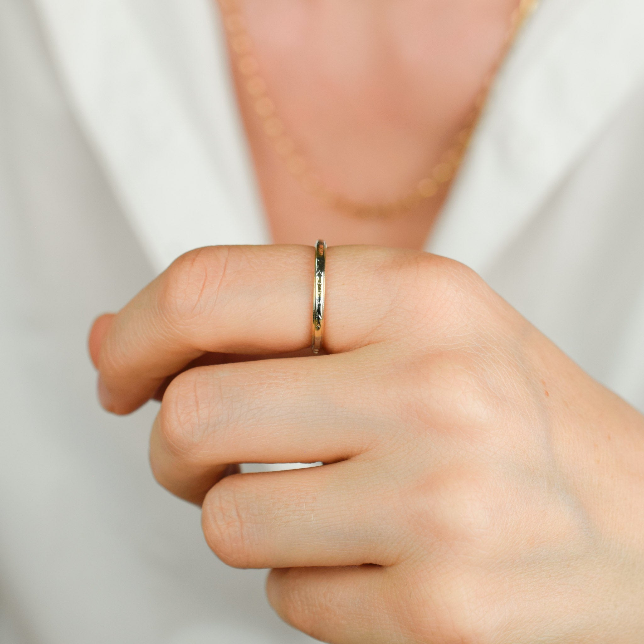 vintage gold intricate two-toned wedding band