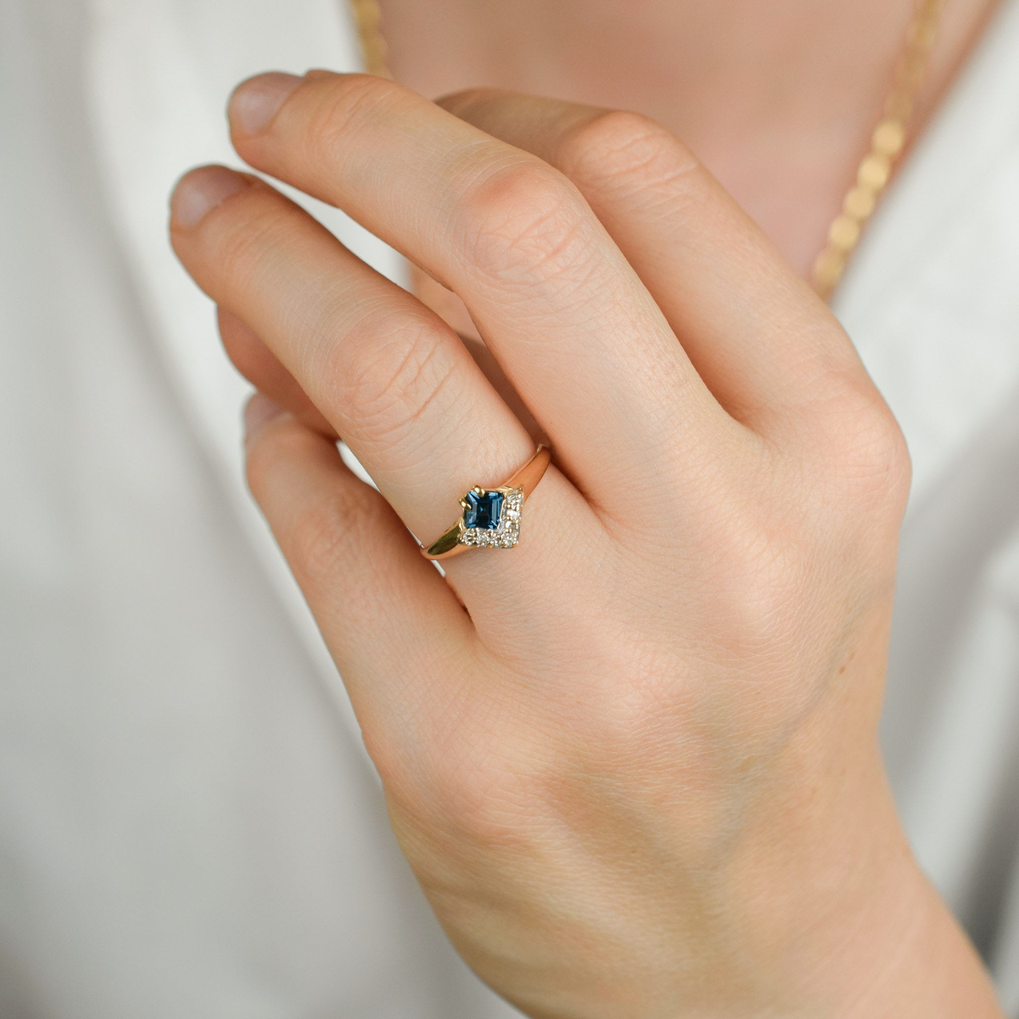 vintage blue topaz ring with diamonds