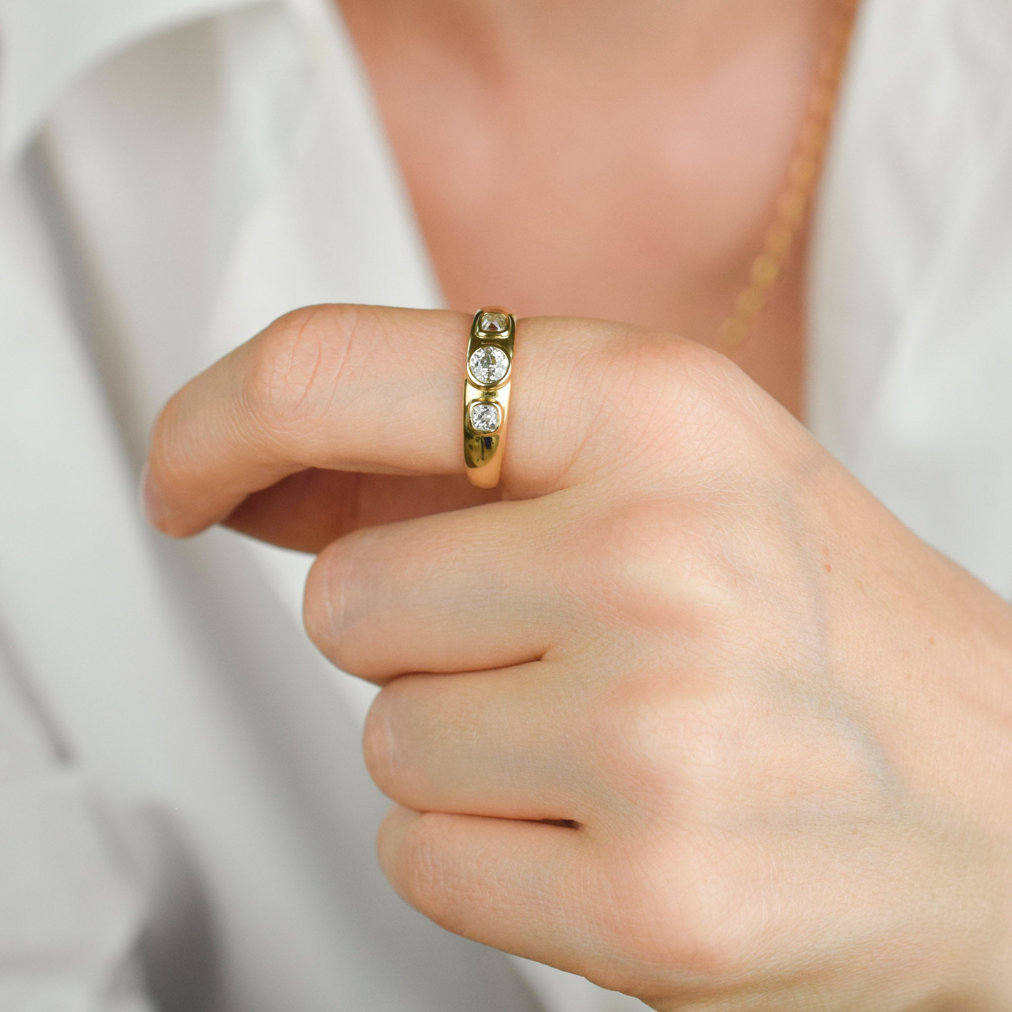 vintage Old European cut diamond trilogy ring