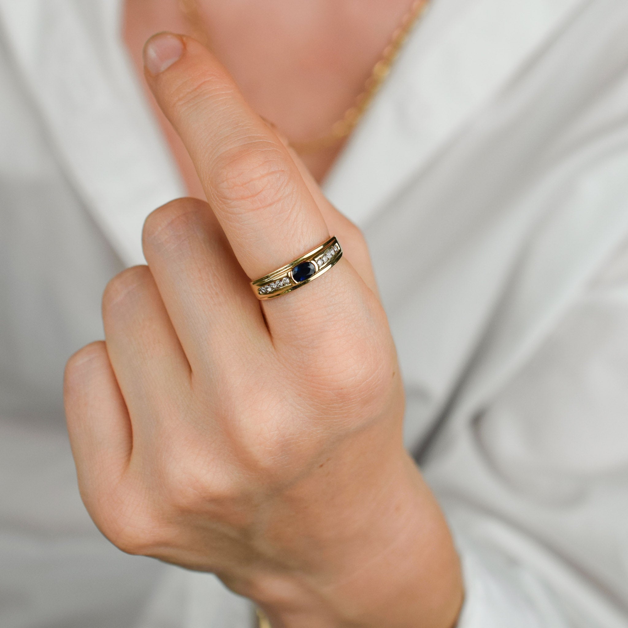 vintage gold sapphire and diamond band 