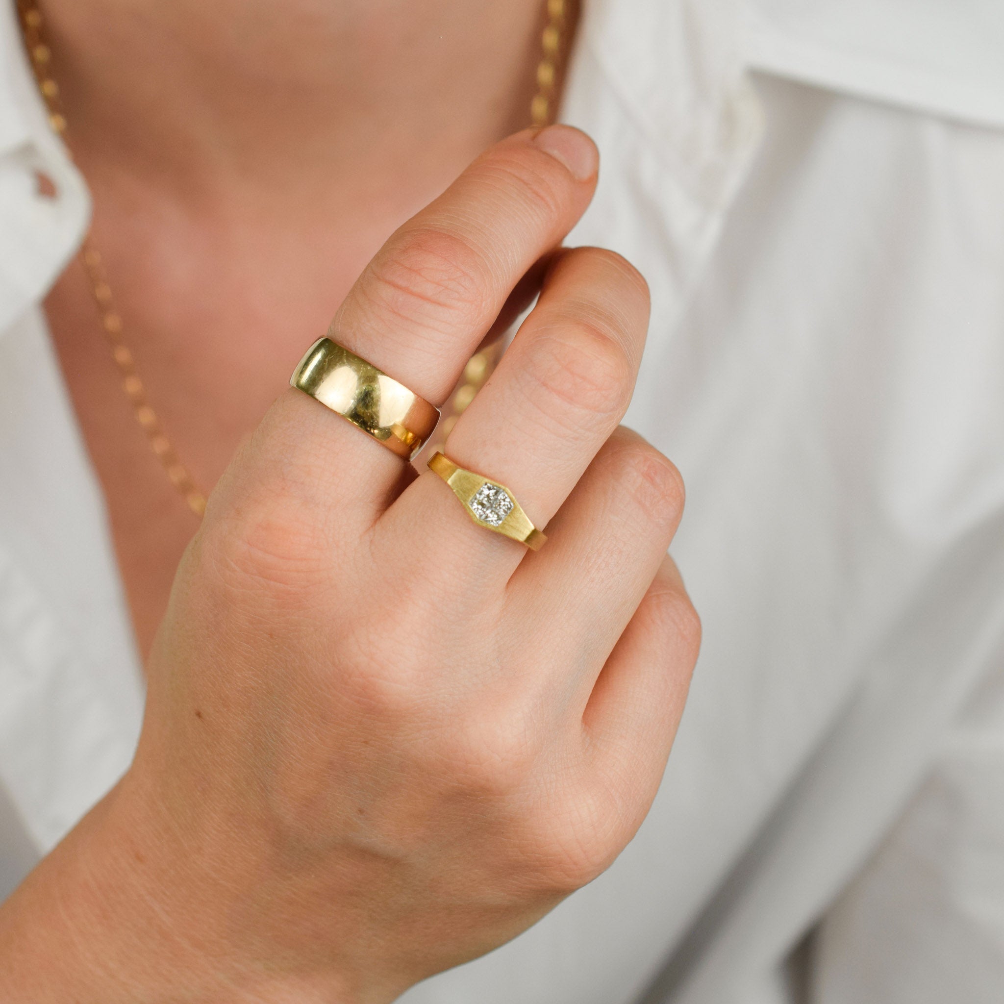 Signet Ring with Princess Cut Diamonds