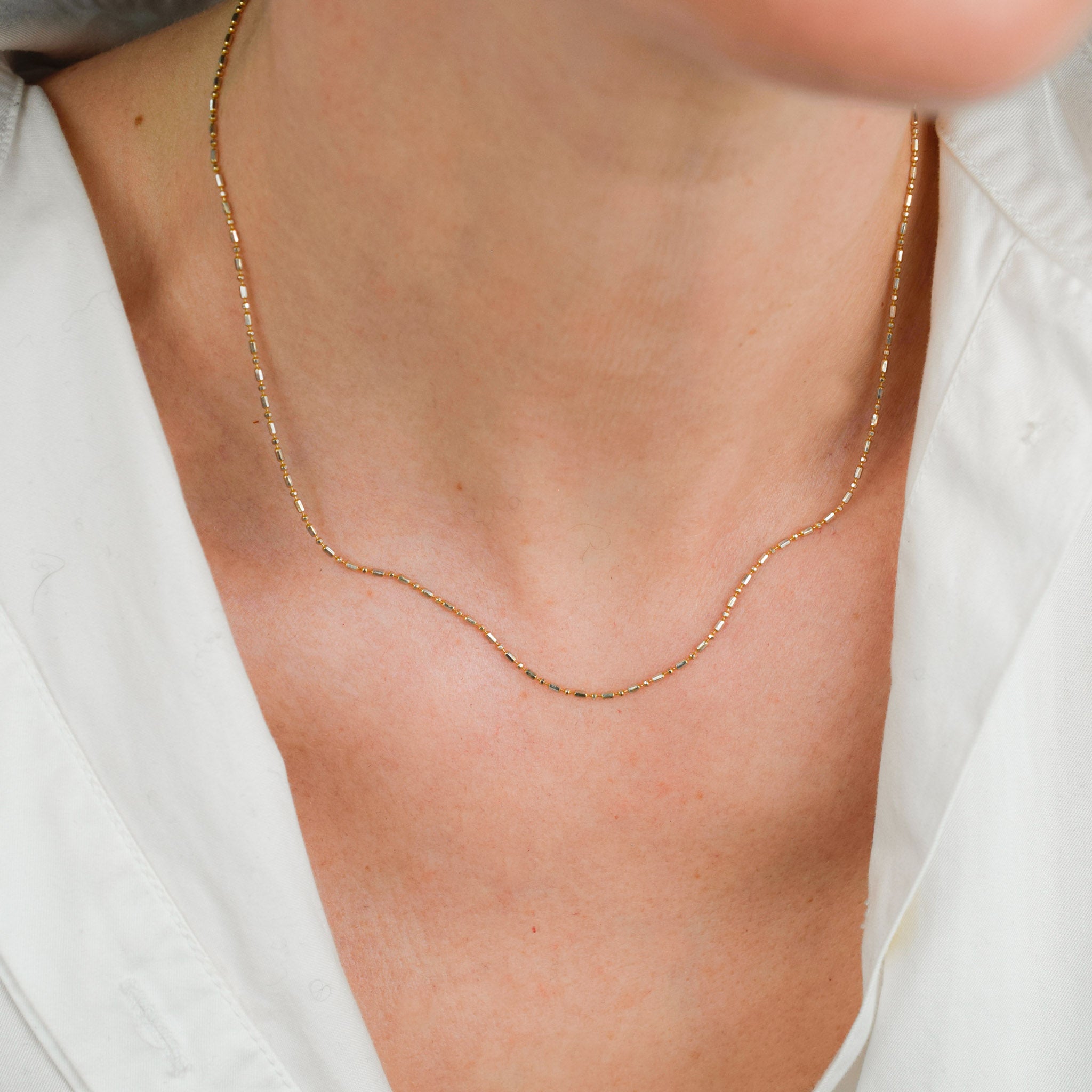 vintage gold bead and bar chain necklace