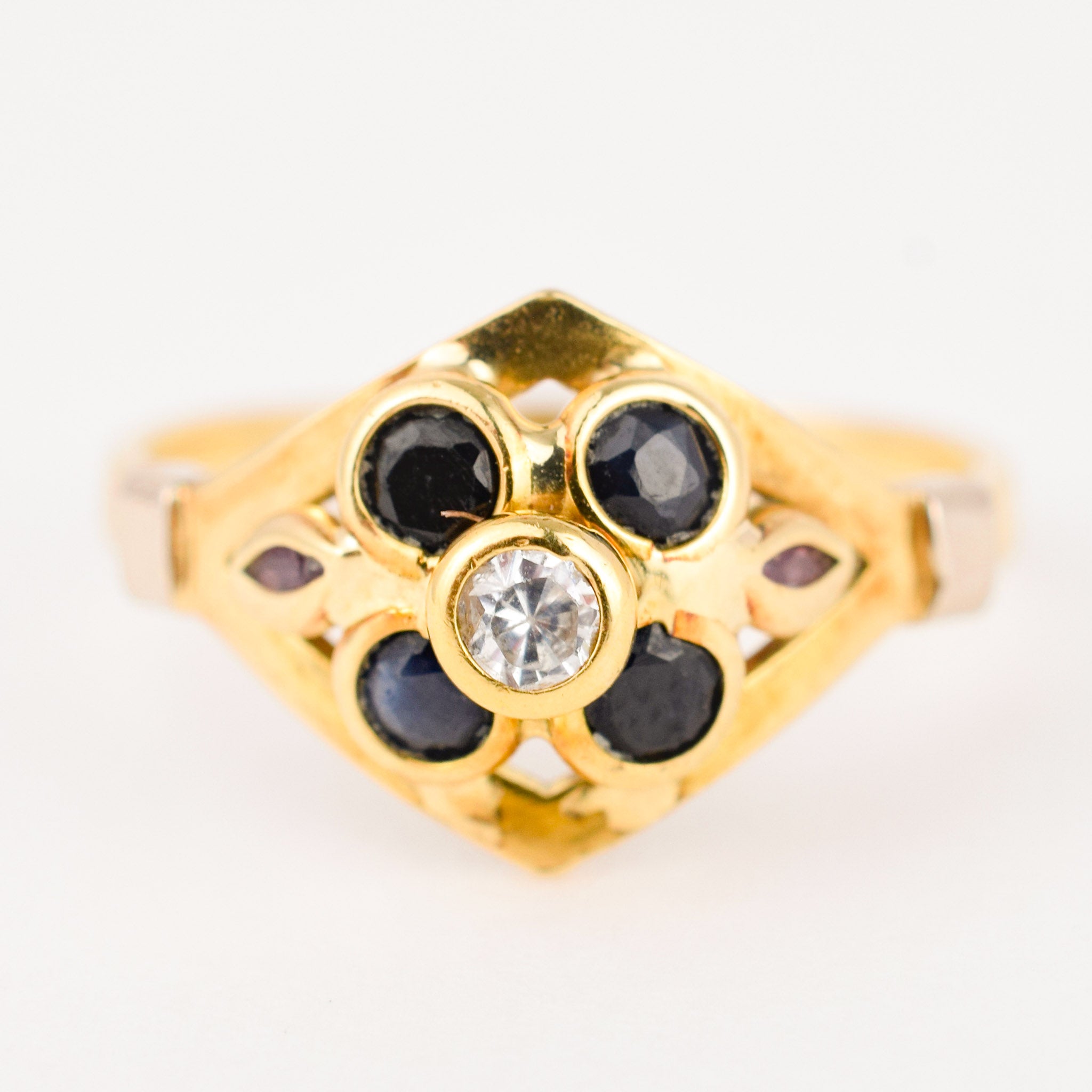 Sapphire, Ruby and Diamond Floral Ring