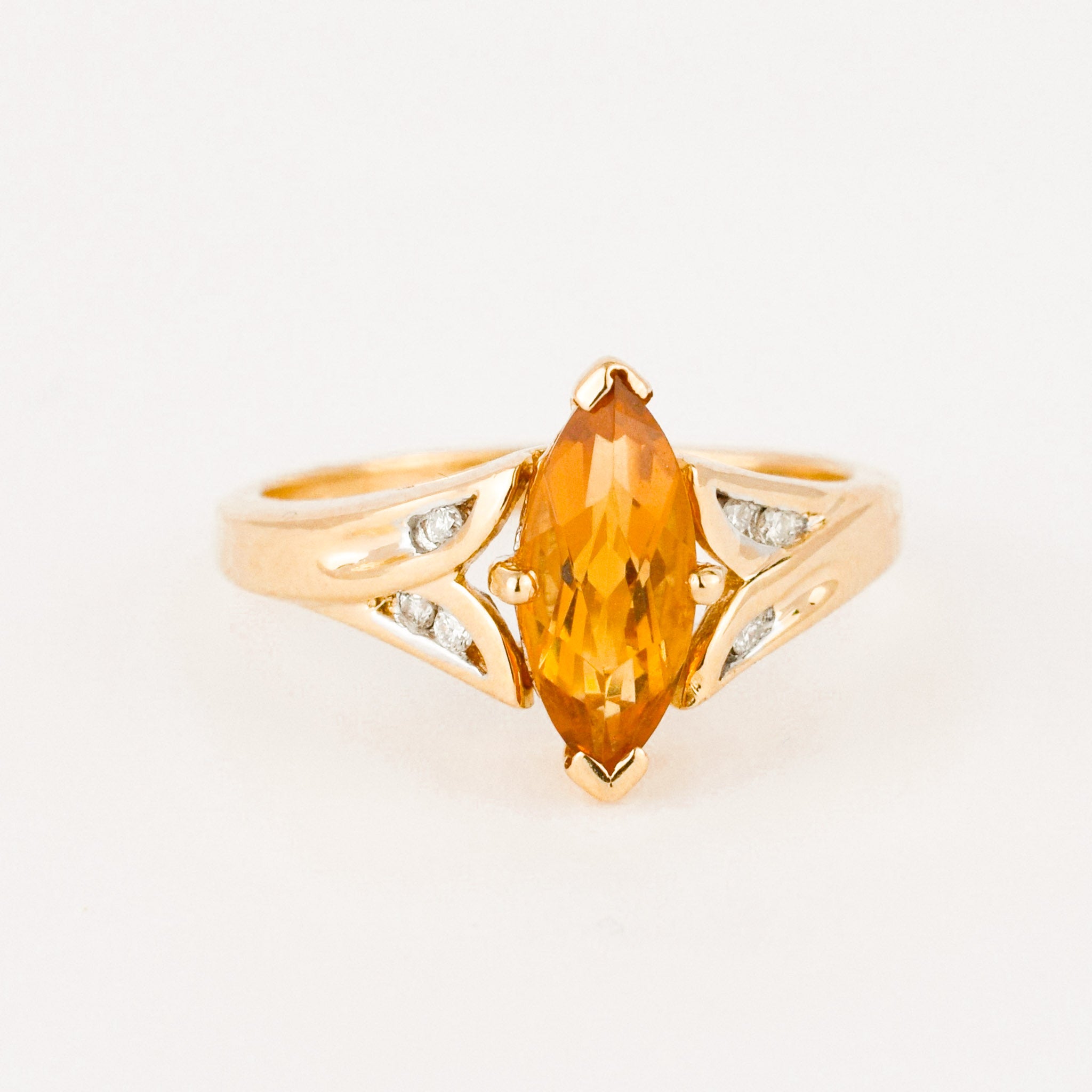 Marquise Yellow Topaz and Diamond Ring