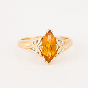 Marquise Yellow Topaz and Diamond Ring