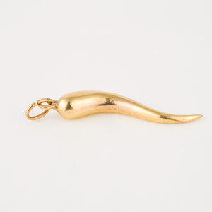 vintage gold large cornicello pendant, large italian horn pendant 