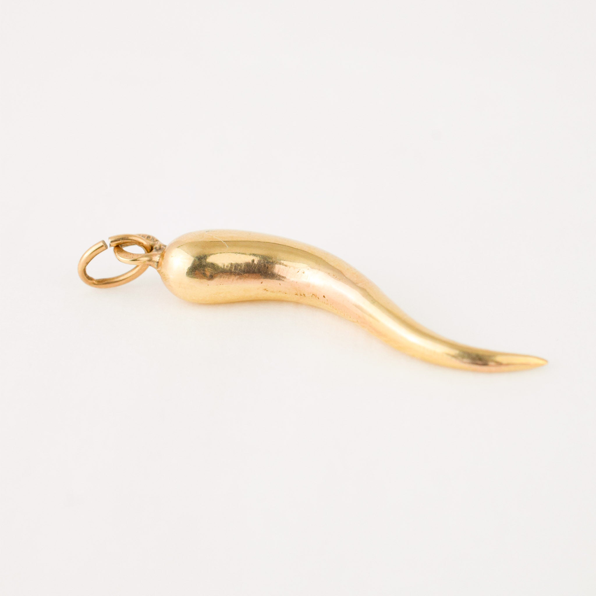 vintage gold large cornicello pendant, large italian horn pendant 