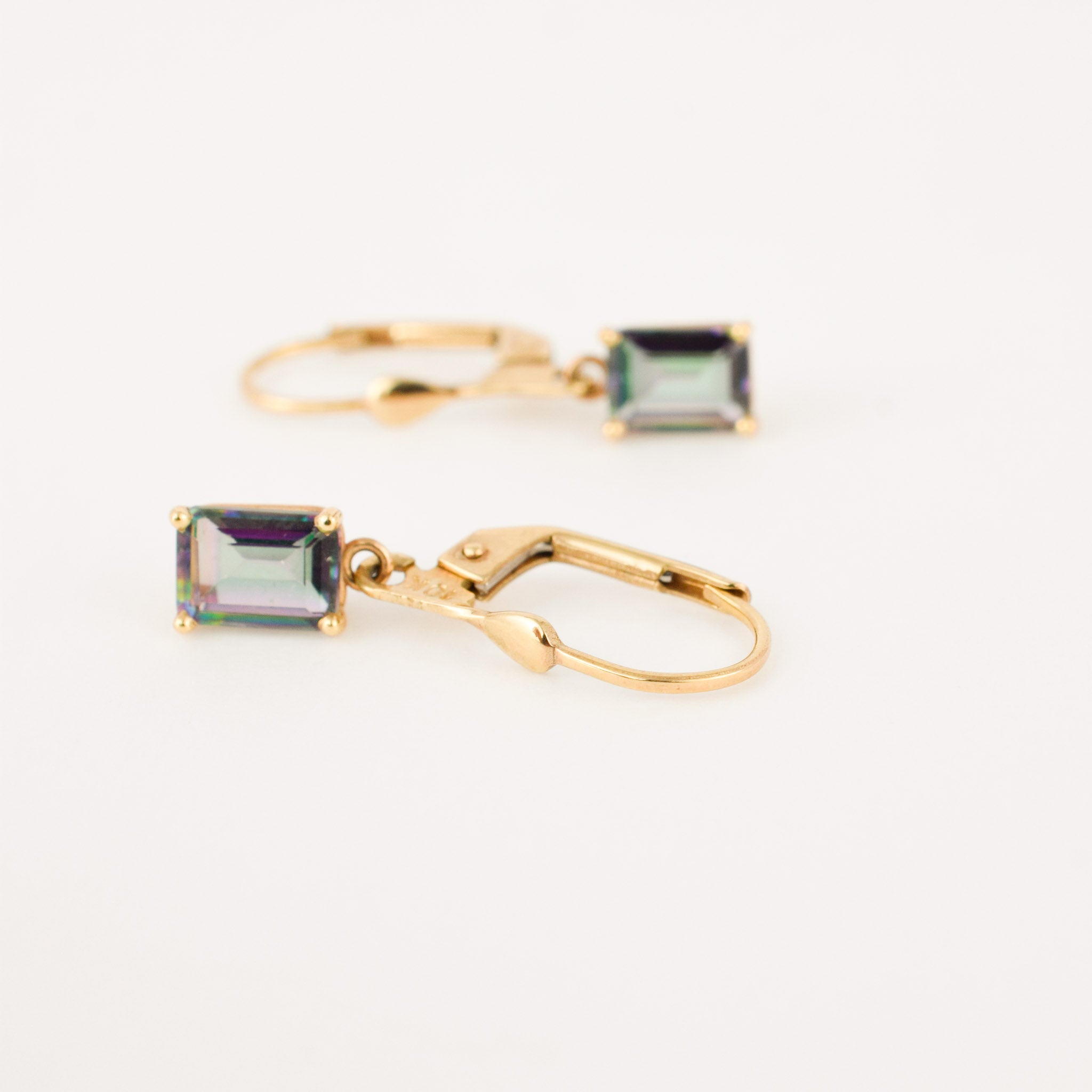 vintage gold Mystic Topaz Drop hoop earrings 