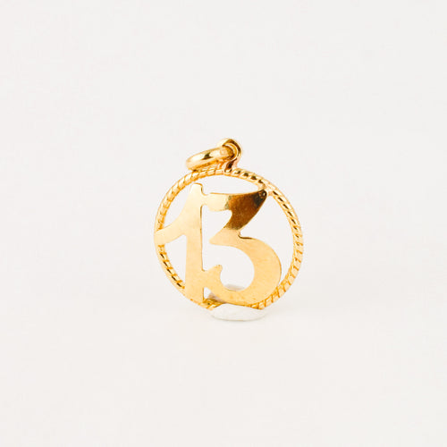 vintage gold '13' number charm pendant 